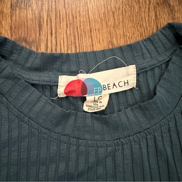 Free People Beach Blue Ribbed Short Sleeve Maxi Dress Fitted Size Large - Picture 4 of 7